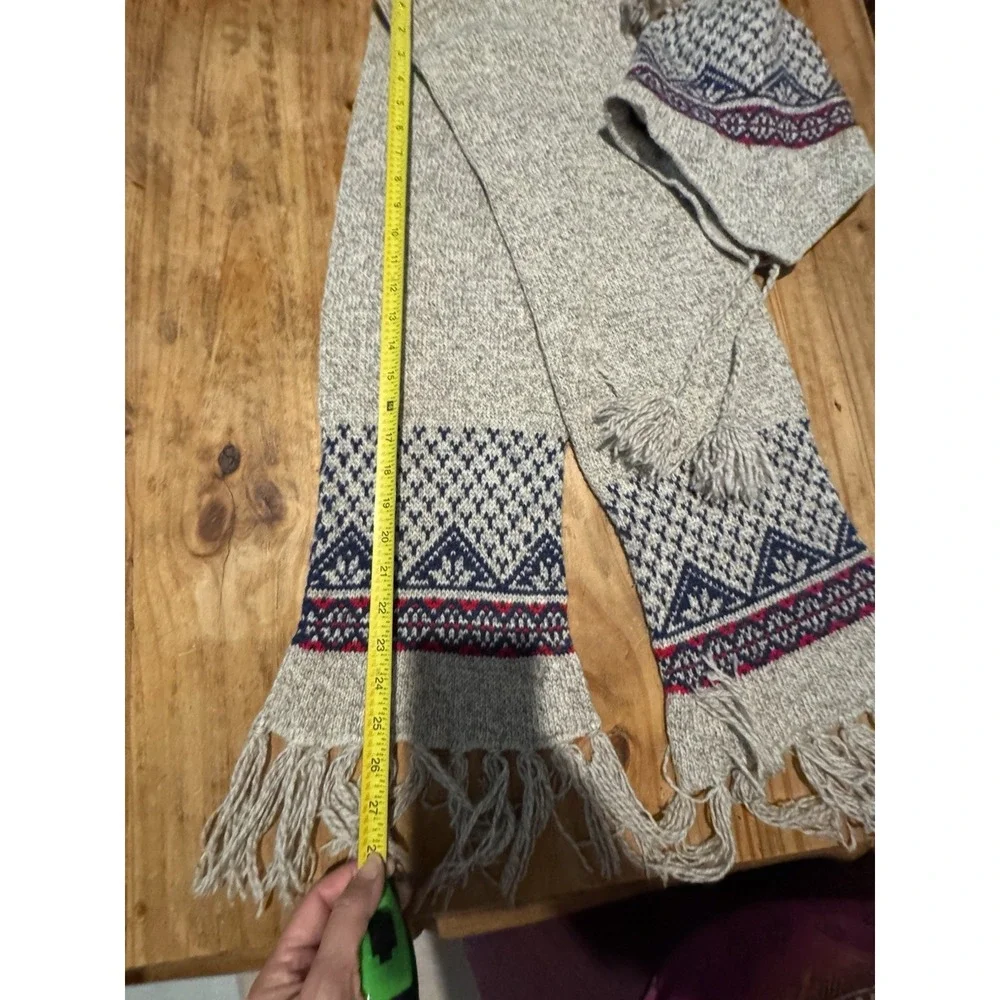 Nordic Knit Hat Scarf Set One Size Ramie Wool Lined Ear Flap Tassels Fringe